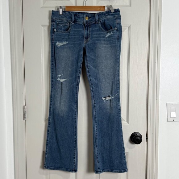 American Eagle Original Boot Jeans Women 8 Blue Stretch VTG Y2K Low Rise Hippie - Picture 1 of 9